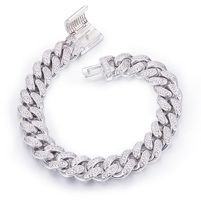 12mm Moissanite Cuban Link Chain – Full Round VVS Moissanite, 925 Sterling Silver