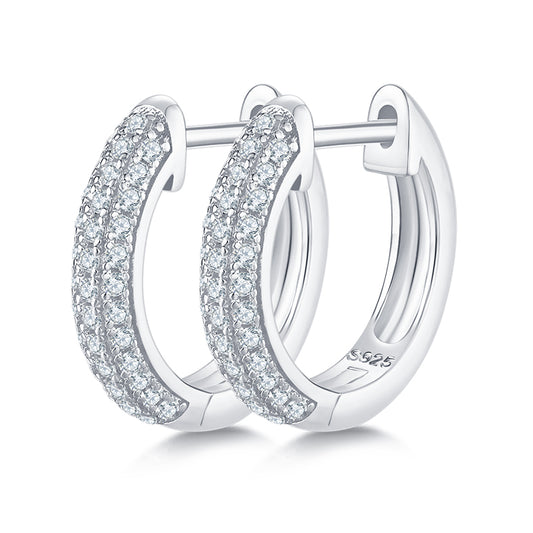 18kt Sterling Silver Half Three-Row Hoop Earrings with 0.37CT Moissanite