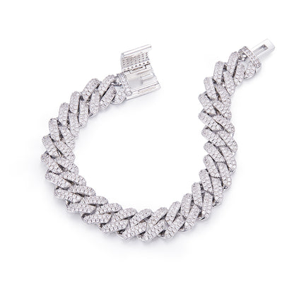 14mm Moissanite Cuban Link Chain – Full Round VVS Moissanite, 925 Sterling Silver