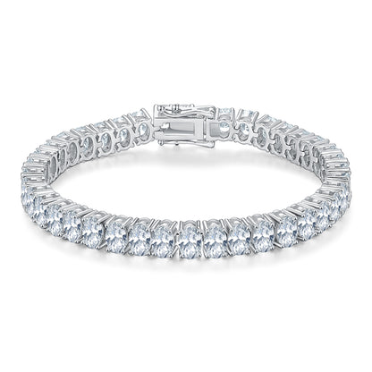 Moissanite Oval Shape Diamond Tennis Bracelet in 925 Silver with White Gold Plating