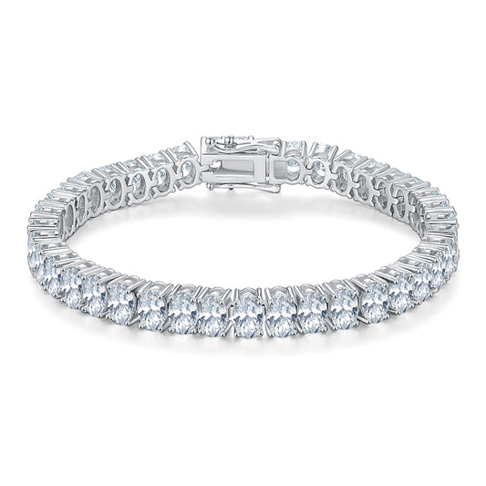 Moissanite Oval Shape Diamond Tennis Bracelet in 925 Silver with White Gold Plating