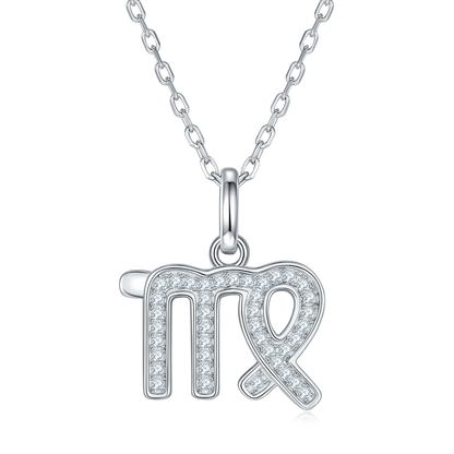 Virgo Zodiac Moissanite Pendant Necklace – 925 Sterling Silver, 18K White Gold Plating