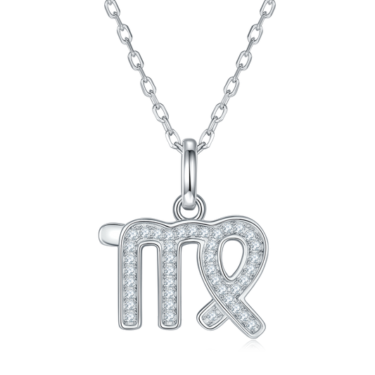Virgo Zodiac Moissanite Pendant Necklace – 925 Sterling Silver, 18K White Gold Plating