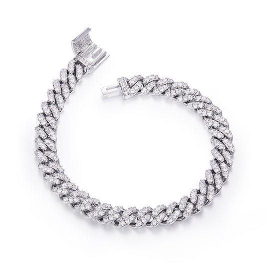 Men's 8mm Cuban Link Bracelet with Full Round VVS Moissanite – Sterling Silver