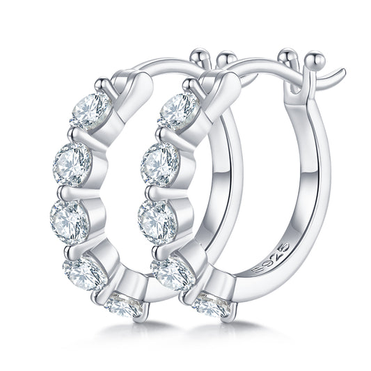 18kt Sterling Silver Elegant Hoop Earrings with Paved Moissanite