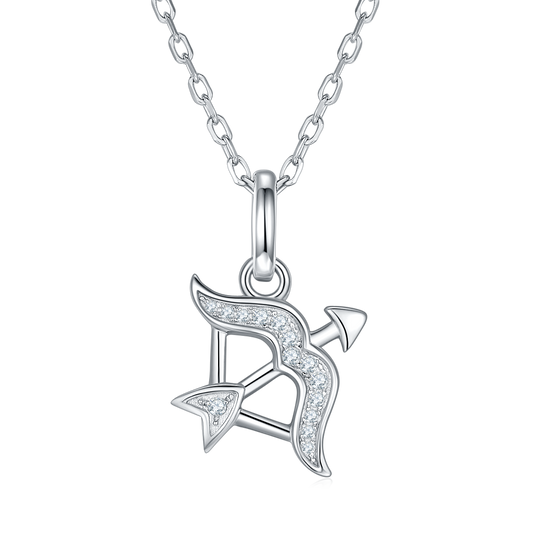 Sagittarius Zodiac Moissanite Pendant Necklace – 925 Sterling Silver, 18K White Gold Plating