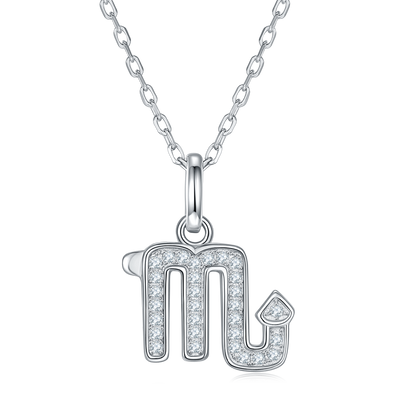 Scorpio Zodiac Moissanite Pendant Necklace – 925 Sterling Silver, 18K White Gold Plating