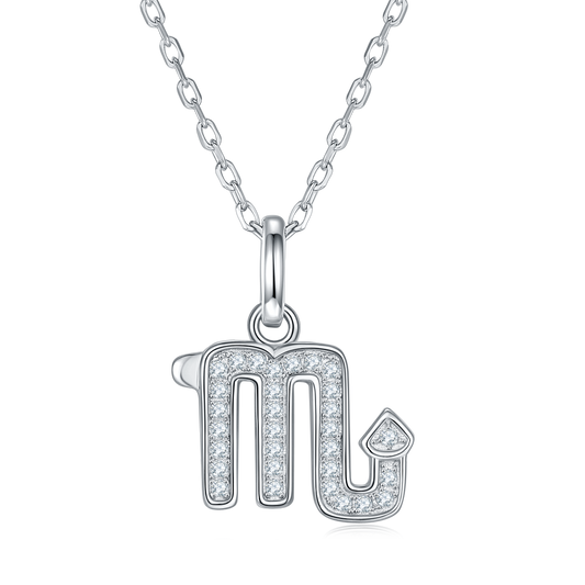 Scorpio Zodiac Moissanite Pendant Necklace – 925 Sterling Silver, 18K White Gold Plating