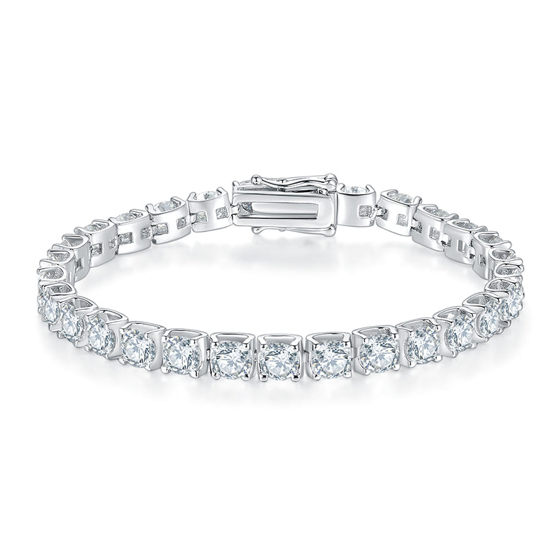 Classic Bull Tennis Bracelet in S925 Silver, 18K White Gold Plated with D-Class Moissanite