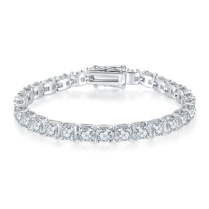 Classic Bull Tennis Bracelet in S925 Silver, 18K White Gold Plated with D-Class Moissanite