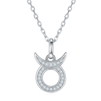 Taurus Zodiac Moissanite Pendant Necklace – 925 Sterling Silver, 18K White Gold Plating