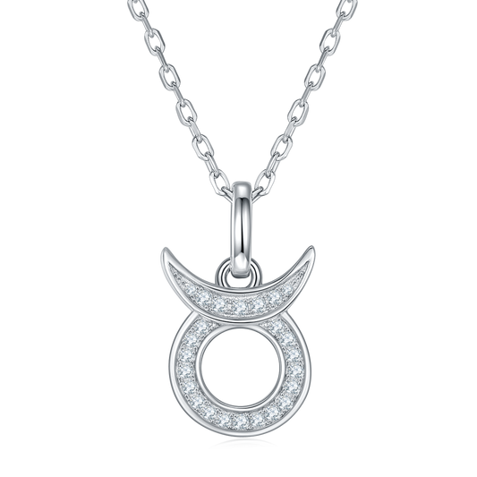 Taurus Zodiac Moissanite Pendant Necklace – 925 Sterling Silver, 18K White Gold Plating