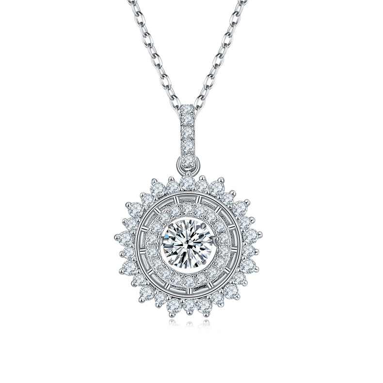 Round Moissanite Necklace for Women in 925 Sterling Silver with Diamond Surround