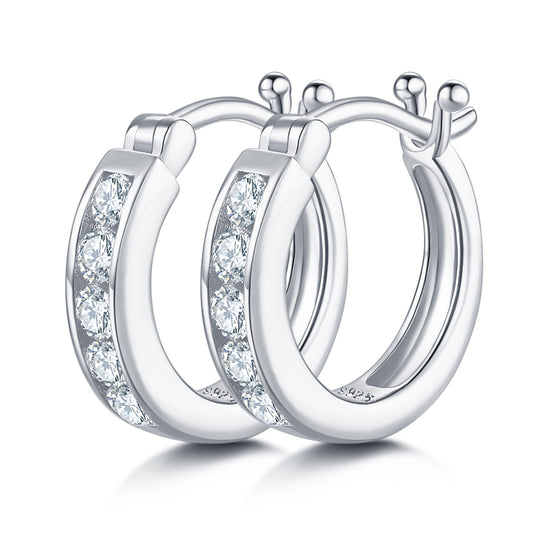 18kt Sterling Silver Half Pave Single-Row Moissanite Hoop Earrings