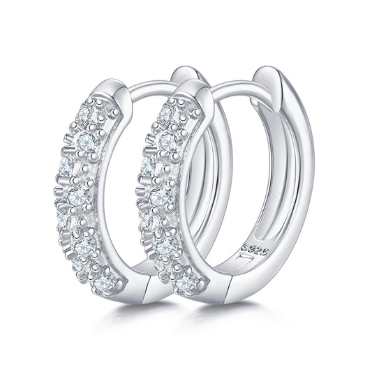 18kt Gold Plated 0.27ct S925 Sterling Silver Half Pave Double-Row Moissanite Hoop Earrings