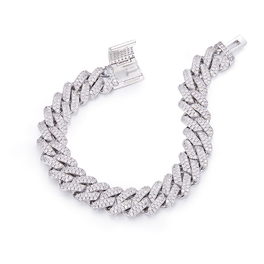 Men's Classic 14mm  wide 7inches length Cuban Link Bracelet with Full Round VVS Moissanite – 18K Gold Plated 925 Sterling Silver
