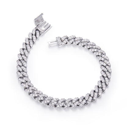 8mm Moissanite Cuban Link Chain – Full Round VVS Moissanite, 925 Sterling Silver
