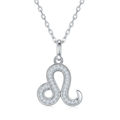 Leo Zodiac Moissanite Pendant Necklace – 925 Sterling Silver, 18K White Gold Plating