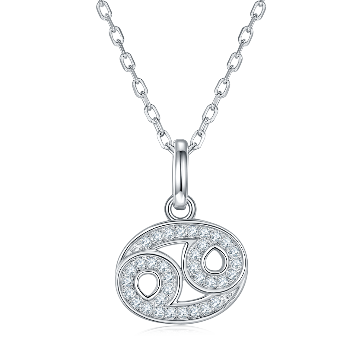 Cancer Zodiac Moissanite Pendant Necklace – 925 Sterling Silver, 18K White Gold Plating