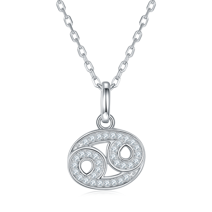 Cancer Zodiac Moissanite Pendant Necklace – 925 Sterling Silver, 18K White Gold Plating