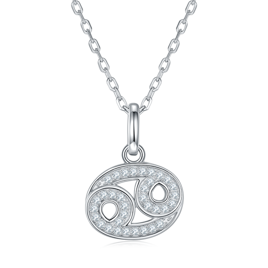 Cancer Zodiac Moissanite Pendant Necklace – 925 Sterling Silver, 18K White Gold Plating