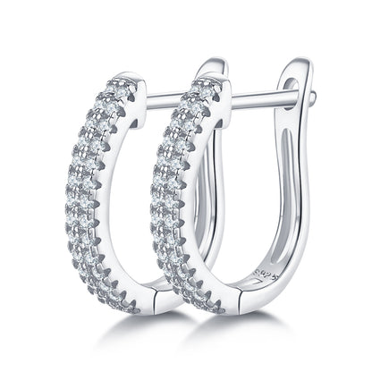 Double-Row Half Hoop Earrings in S925 Silver with Moissanite