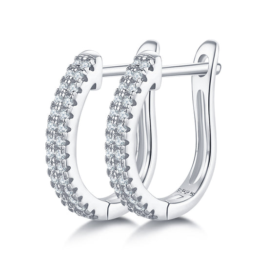 Double-Row Half Hoop Earrings in S925 Silver with Moissanite