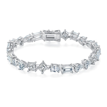 Multi-Shape VVS Moissanite Diamond Tennis Bracelet for Women in 925 Sterling Silver