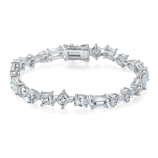 Multi-Shape VVS Moissanite Diamond Tennis Bracelet for Women in 925 Sterling Silver