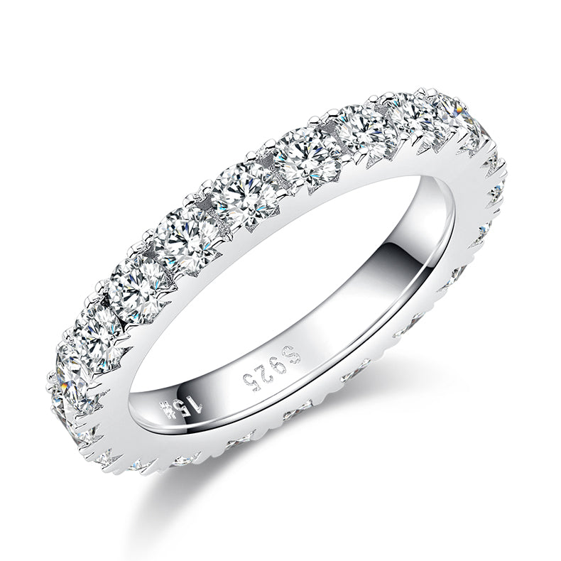 Full Circle Micro-Pavé 3.0mm Moissanite Ring in S925 White Gold