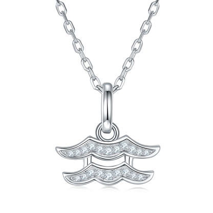 Aquarius Zodiac Moissanite Pendant Necklace – 925 Sterling Silver, 18K White Gold Plating