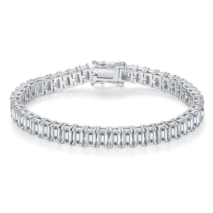 Emerald Moissanite Tennis Bracelet, 3x5mm 0.5CT D Color VVS in White Gold-Plated 925 Silver