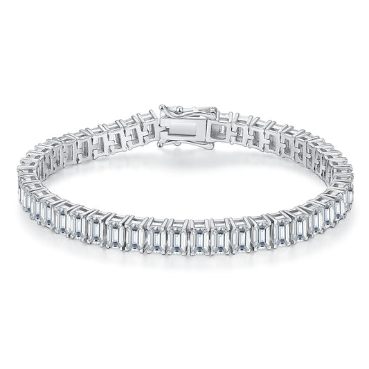 Emerald Moissanite Tennis Bracelet, 3x5mm 0.5CT D Color VVS in White Gold-Plated 925 Silver