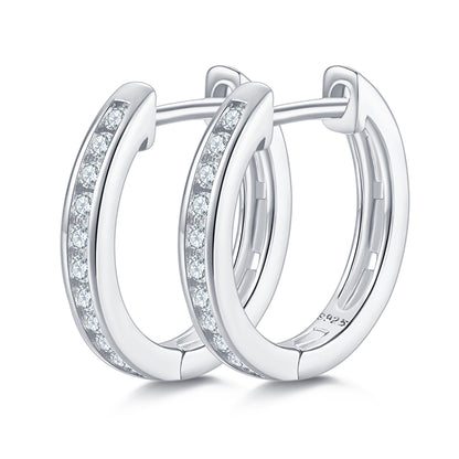 Half Pave Single-Row Moissanite Hoop Earrings in 18kt Sterling Silver