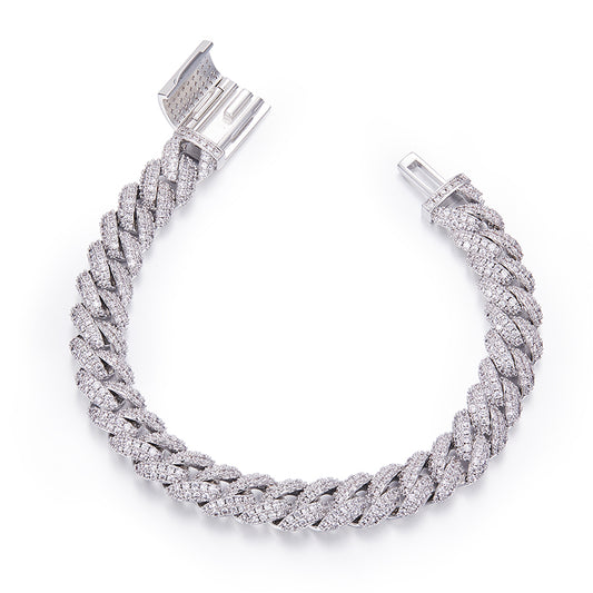 Men's Classic 10mm Cuban Link Bracelet with Full Round VVS Moissanite – 925 Sterling Silver