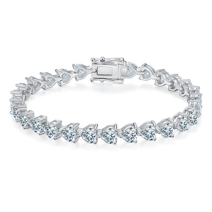 Heart-Cut Moissanite Tennis Bracelet in 925 Sterling Silver with 18K White Gold Plating
