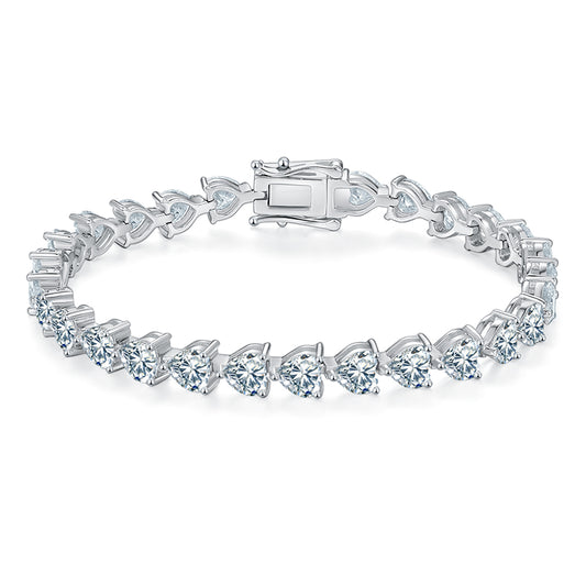 Heart-Cut Moissanite Tennis Bracelet in 925 Sterling Silver with 18K White Gold Plating