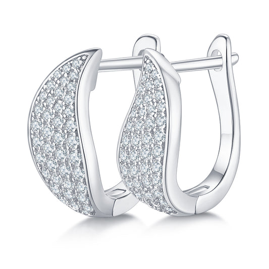 18kt Sterling Silver Half Pave Four-Row Moissanite Hoop Earrings