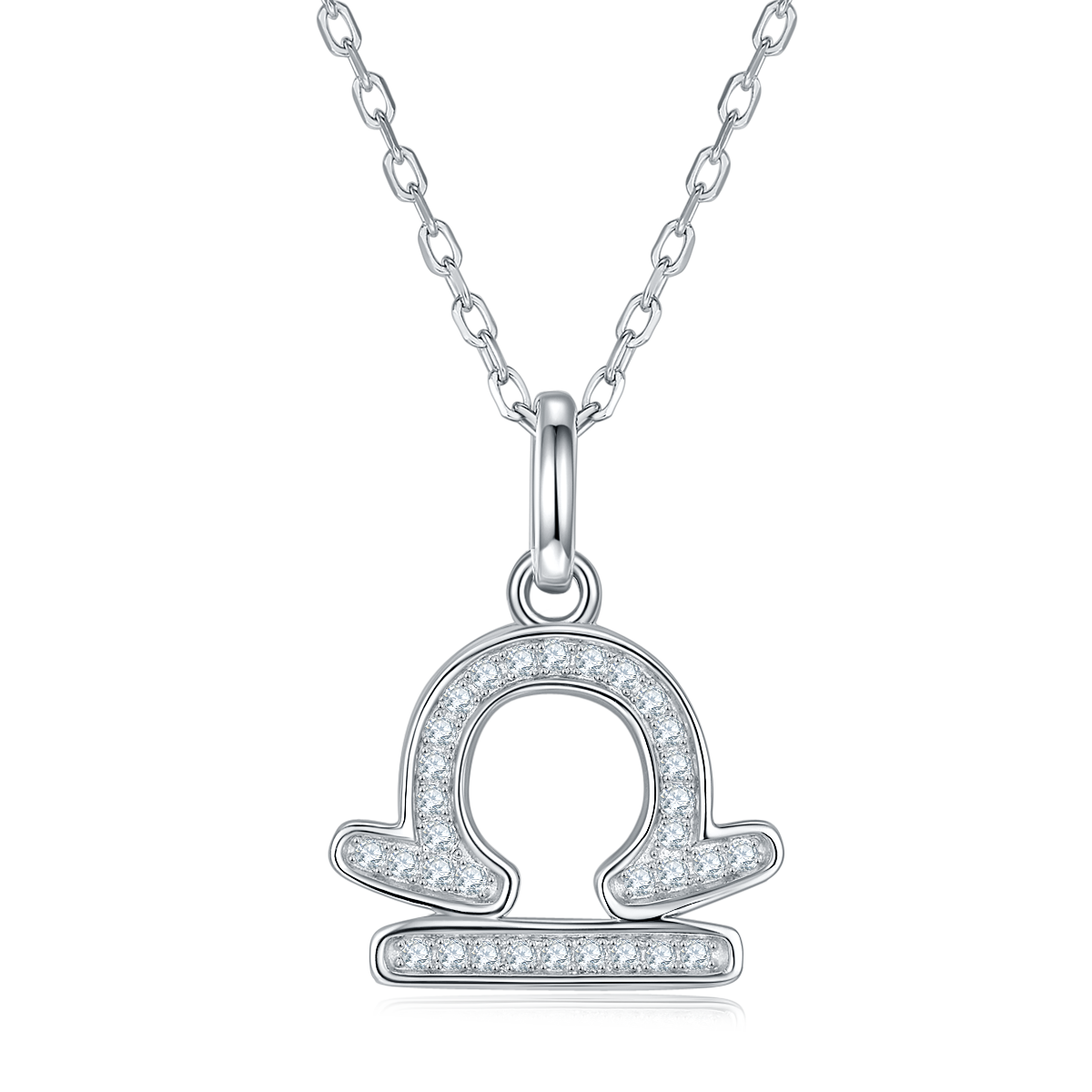 Libra Zodiac Moissanite Pendant Necklace – 925 Sterling Silver, 18K White Gold Plating