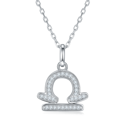Libra Zodiac Moissanite Pendant Necklace – 925 Sterling Silver, 18K White Gold Plating