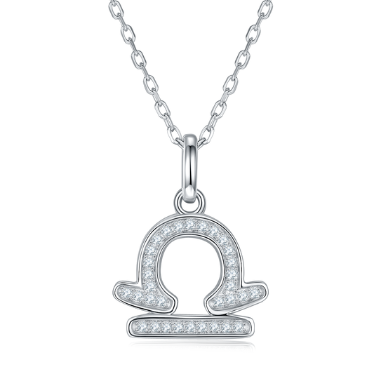 Libra Zodiac Moissanite Pendant Necklace – 925 Sterling Silver, 18K White Gold Plating
