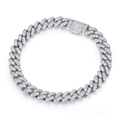 8mm Moissanite Cuban Link Chain – Full Round VVS Moissanite, 925 Sterling Silver