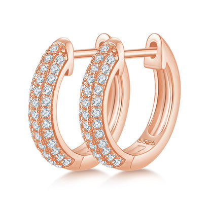 18kt Sterling Silver Half Three-Row Hoop Earrings with 0.37CT Moissanite