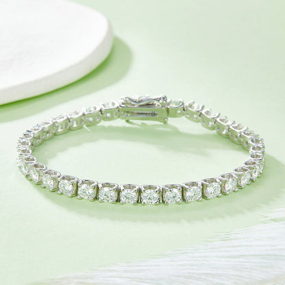 Classic Bull Tennis Bracelet in S925 Silver, 18K White Gold Plated with D-Class Moissanite