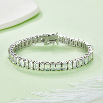 Emerald Moissanite Tennis Bracelet, 3x5mm 0.5CT D Color VVS in White Gold-Plated 925 Silver