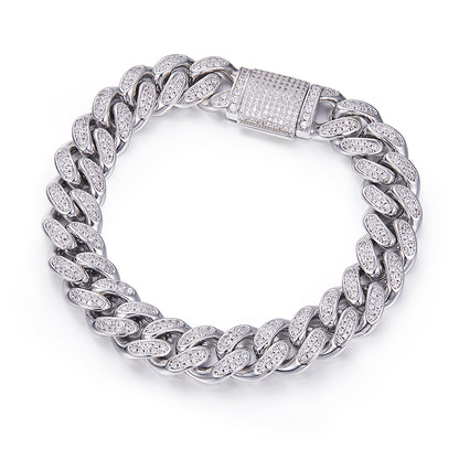 12mm Moissanite Cuban Link Chain – Full Round VVS Moissanite, 925 Sterling Silver