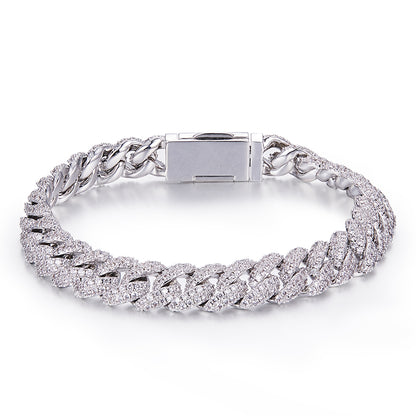 Men's Classic 10mm Cuban Link Bracelet with Full Round VVS Moissanite – 925 Sterling Silver