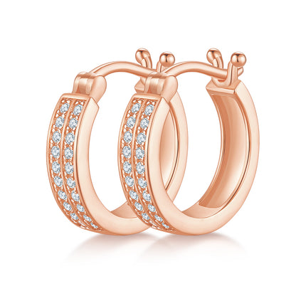 18kt Sterling Silver Half Pave Double-Row Moissanite Hoop Earrings