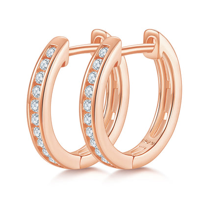 Half Pave Single-Row Moissanite Hoop Earrings in 18kt Sterling Silver