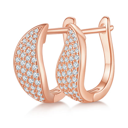 18kt Sterling Silver Half Pave Four-Row Moissanite Hoop Earrings
